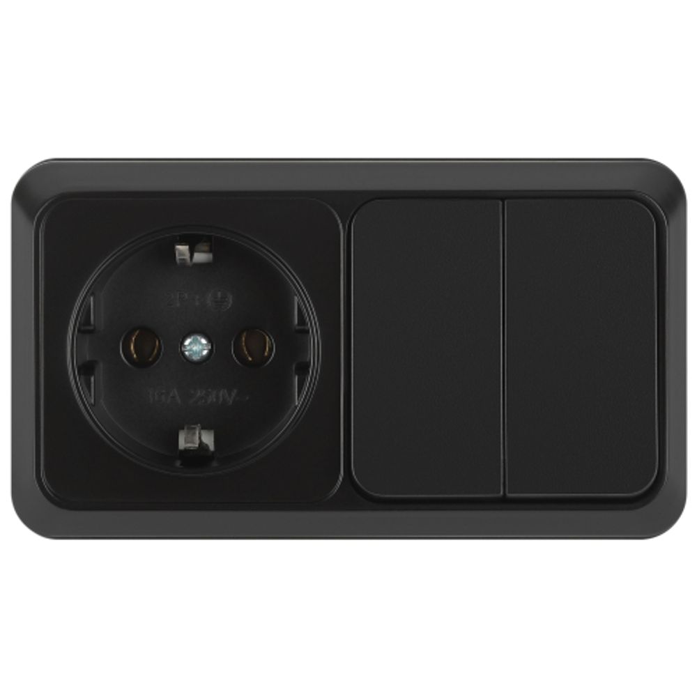 Блок розетка с выключателем Intro Quadro 2-702-05 двойной горизонтальный 10-16-А-250В IP20 ОУ антрацит | Intro Quadro