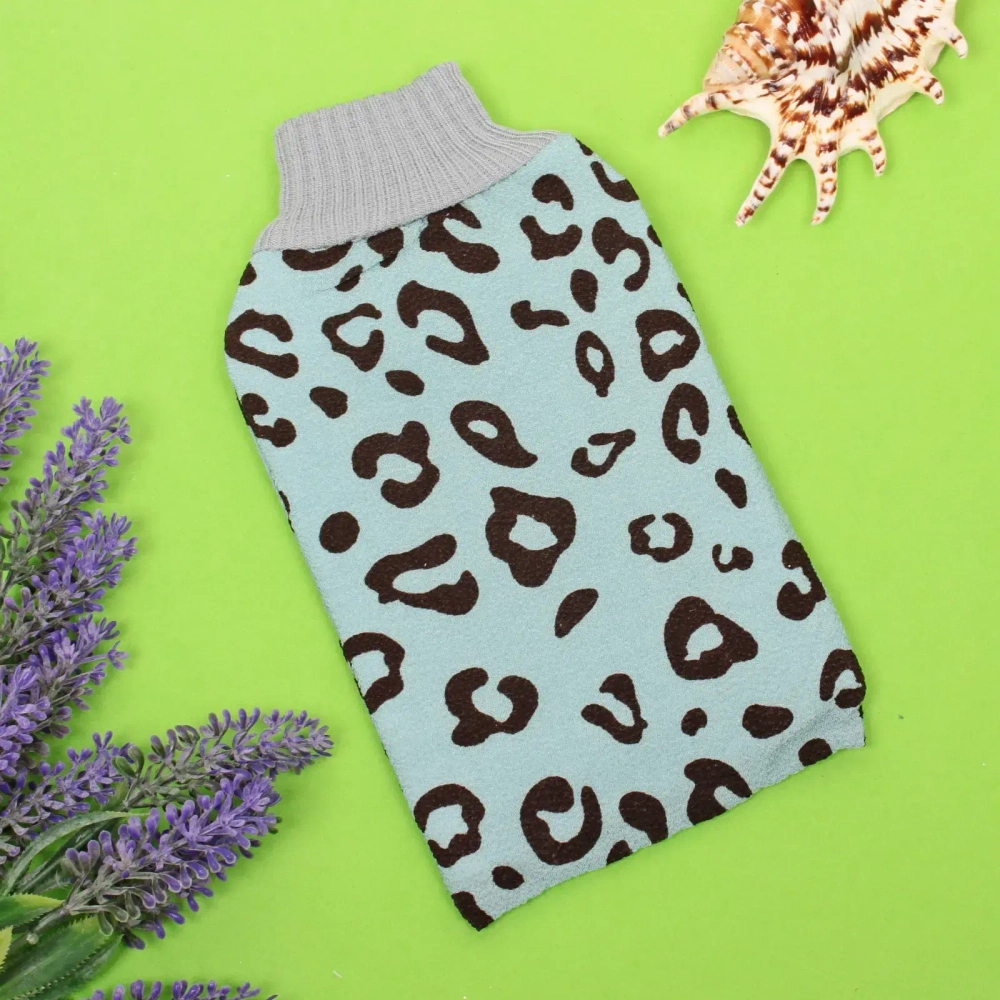 Мочалка - варежка скрaабирующая «Premium - LEOPARD», цвет голубой, 24*15см (ZIPпакет)