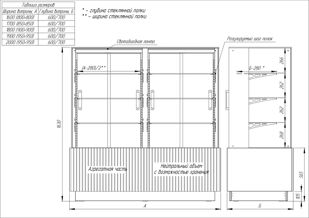 Кондитерская напольная холодильная витрина Finist AIR DOUBLE LUX
