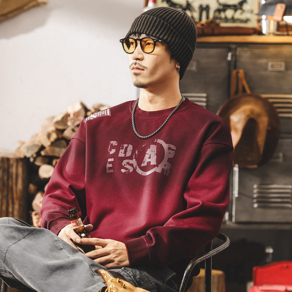 Мужской свитшот американского ретро стиля, грязно-окрашенный, выстиранный, плотный (360 г), весна-осень