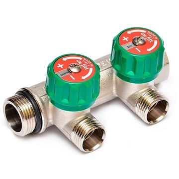 Коллектор Uni-Fitt 1"х3/4" - 2 выхода «ЕК евроконус» никелированный с вентилями 410N4320