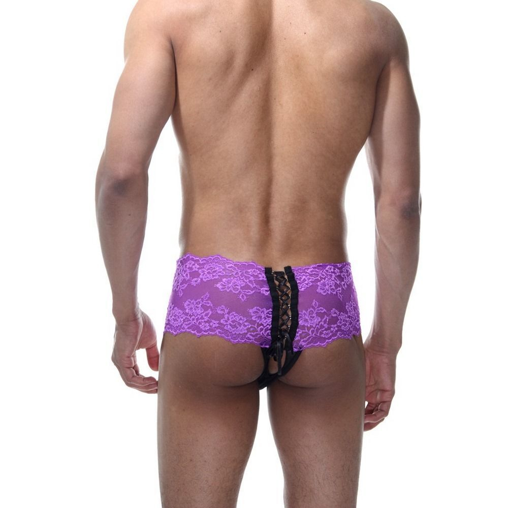 Мужские фиолетово-черные трусы с пикантной шнуровкой (Размер: S-M) (Цвет: фиолетовый с черным)