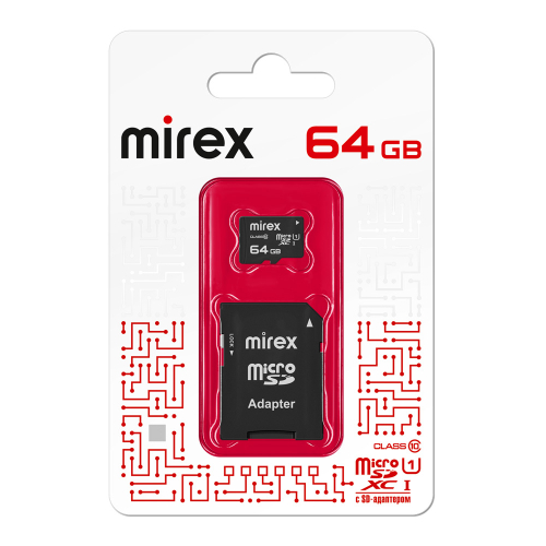 Карта памяти 64GB Class 10 MIREX UHS-I +SD adapter