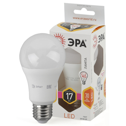 Лампочка светодиодная ЭРА STD LED A60-17W-827-E27 E27 / Е27 17Вт груша теплый белый свет
