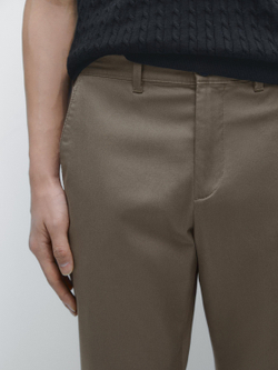 Massimo Dutti Зауженные брюки из смесовой хлопковой ткани, зеленый