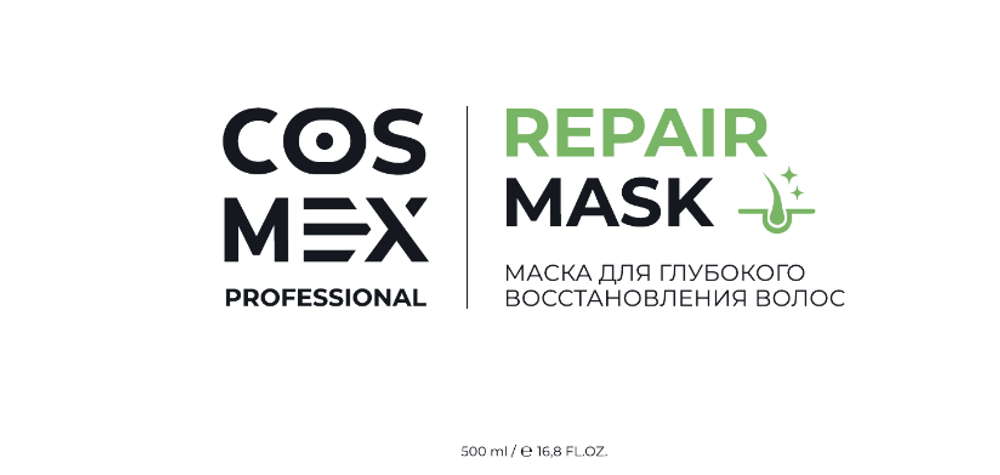 Этикетка Cosmex Repair Hair Mask Маска для волос для глубокого восстановления, 500 мл