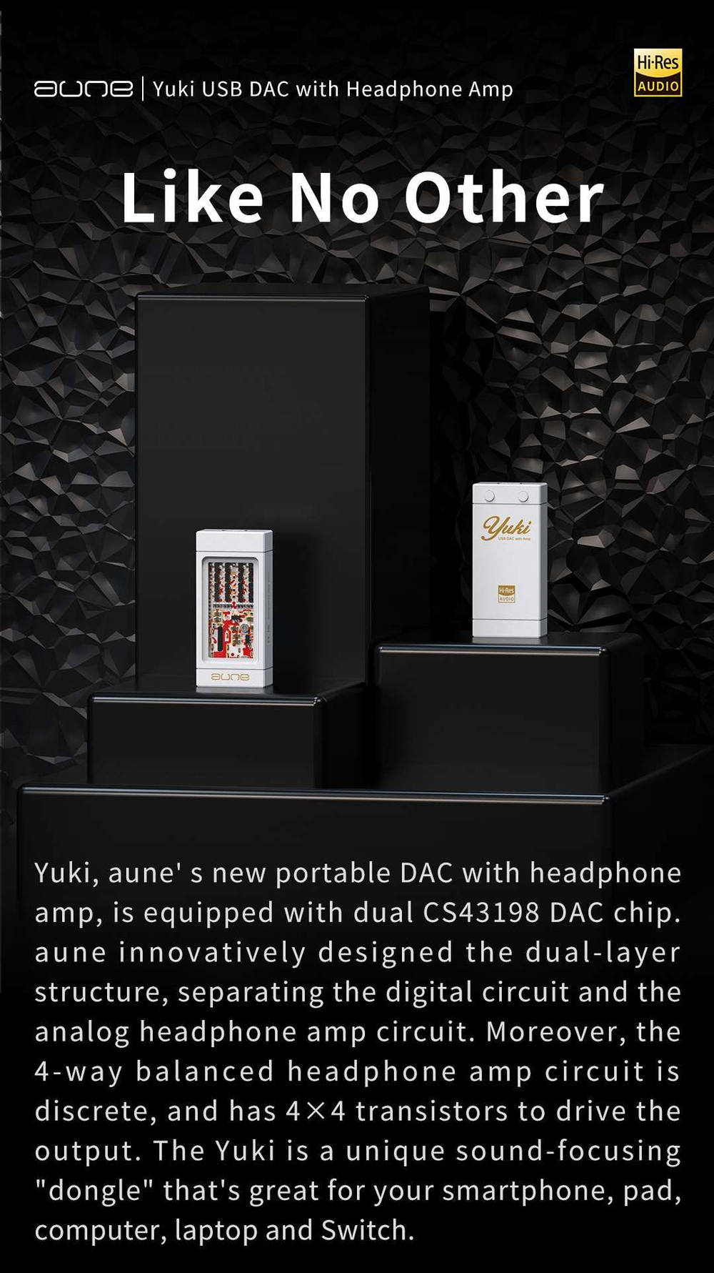 ЦАП/усилитель для наушников Aune Yuki, цифро-аналоговый преобразователь, портативный, 3.5 мм, 4.4 мм