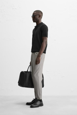 ZARA БРЮКИ EASY CARE С ПОЯСОМ НА ШНУРКЕ, СЕРЫЙ/БЕЖЕВЫЙ