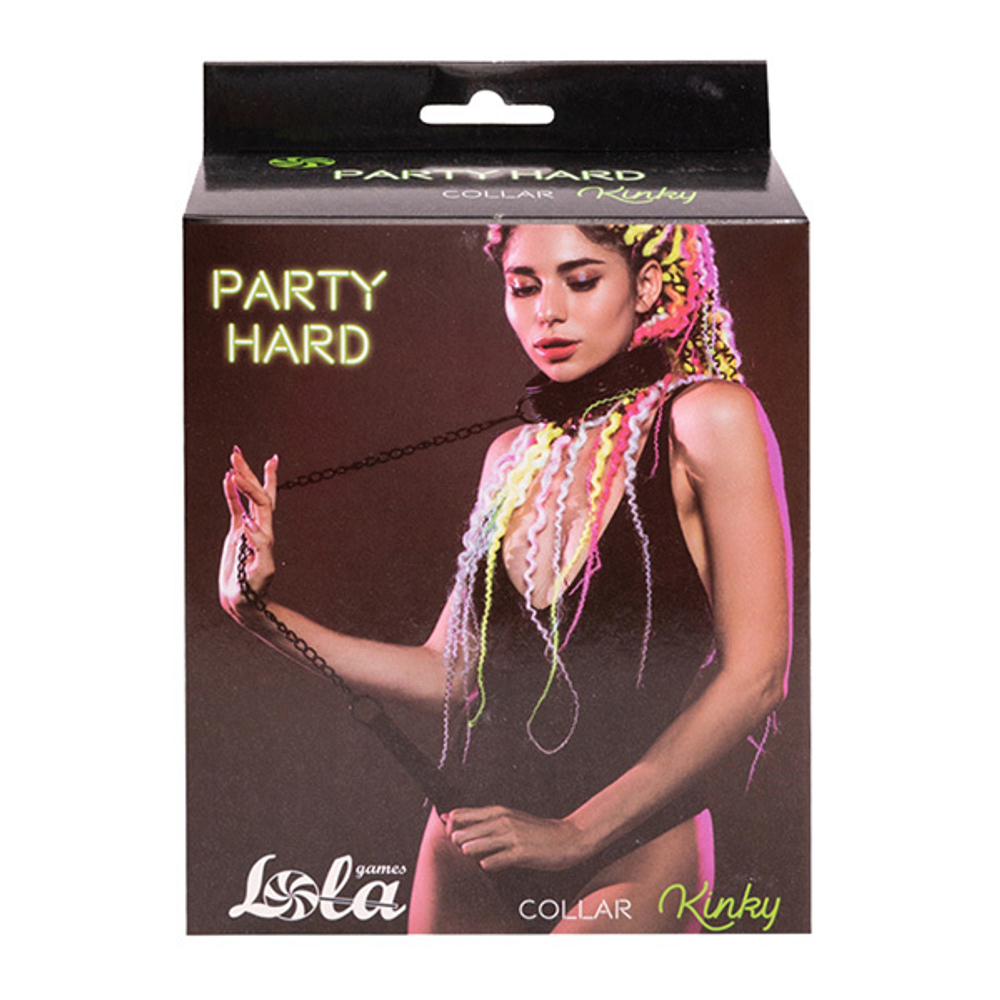 Черный ошейник 48см с поводком Lola Games Party Hard Kinky 1083-01lola