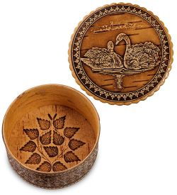 Народные промыслы BST-104/ 2 Шкатулка «Гуси» круглая (береста)