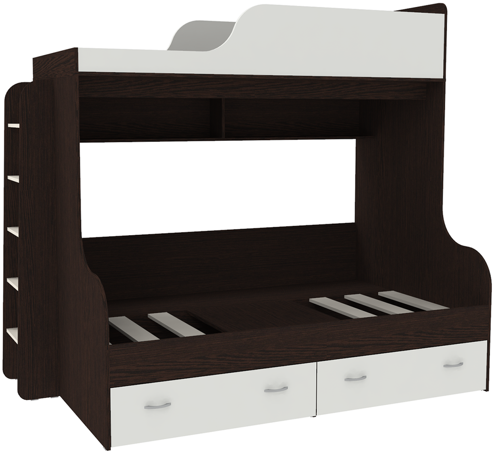 Двухъярусная кровать КарИВи Дуэт-15 с деревянной лестницей Венге Белый