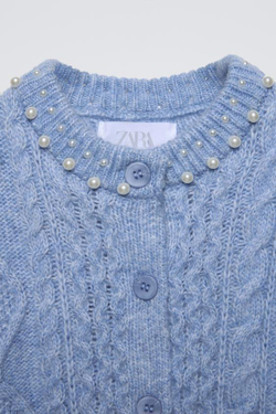 ZARA КАРДИГАН С БУСИНАМИ, СЕРО-СИНИЙ