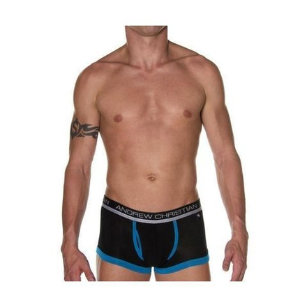 Мужские трусы боксеры черные с синей окантовкой Andrew Christian Air Sculpt Boxer Black   AC4-M114