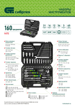 Набор инструментов, 1/2", 3/8", 1/4", пластиковый кейс 160 предм. Сибртех