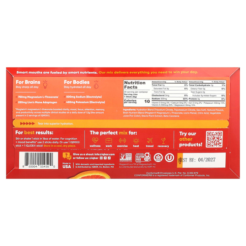 IQBAR, IQMIX®, смесь для увлажнения, чистоты и настроения, со вкусом красного апельсина, 20 палочек по 8 г (0,28 унции)