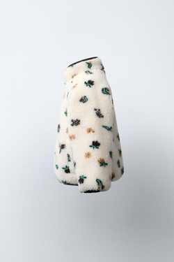 ZARA КУРТКА ИЗ ОВЧИНЫ С ЦВЕТАМИ, ЭКРЮ