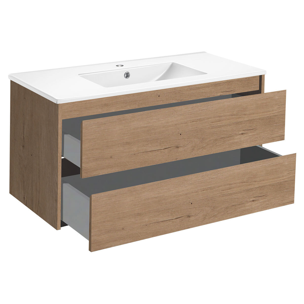 Тумба под раковину Vincea Gio 100 подвесная, 2 выкатных ящика soft-close, N.Oak