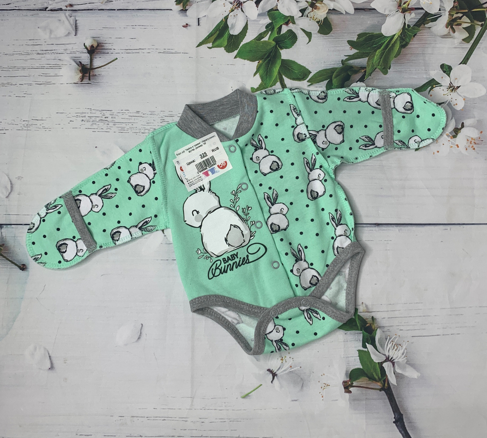 Боди д/р "Зайка в травке" (Карапуззики) футер (Размер: 80)