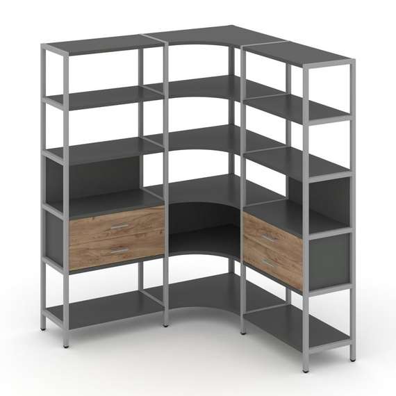 Shelf System Трехсекционный угловой стеллаж пятиярусный с ящиками SN.STMU-531 Антрацит/Дуб Табак/Мет