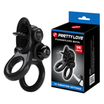 Эрекционное кольцо двойное с вибрацией и стимулятором TPR черное PRETTY LOVE BI-210239