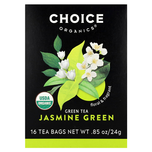 Choice Organics, зеленый чай, зеленый жасмин, 16 чайных пакетиков, 24 г (0,85 унции)