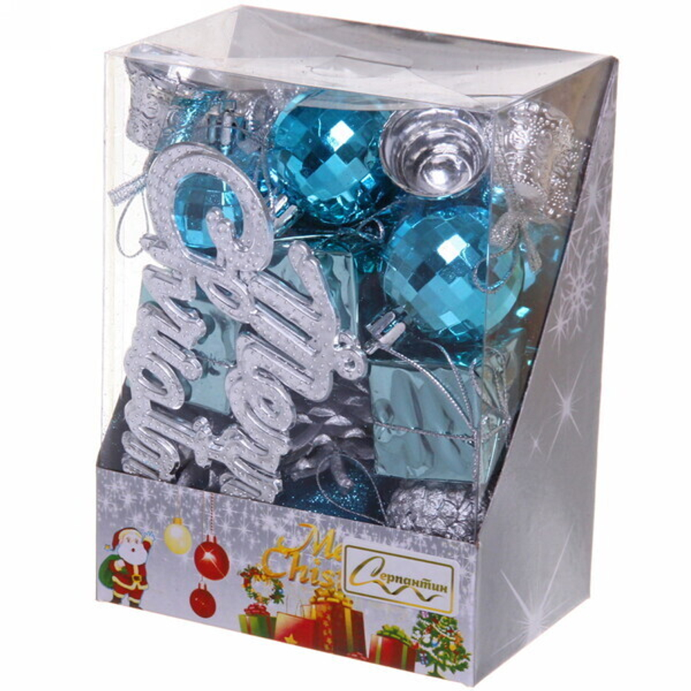 Набор украшений «Волшебный новый год» 16*7.5*8 см (32 предмета), Голубой