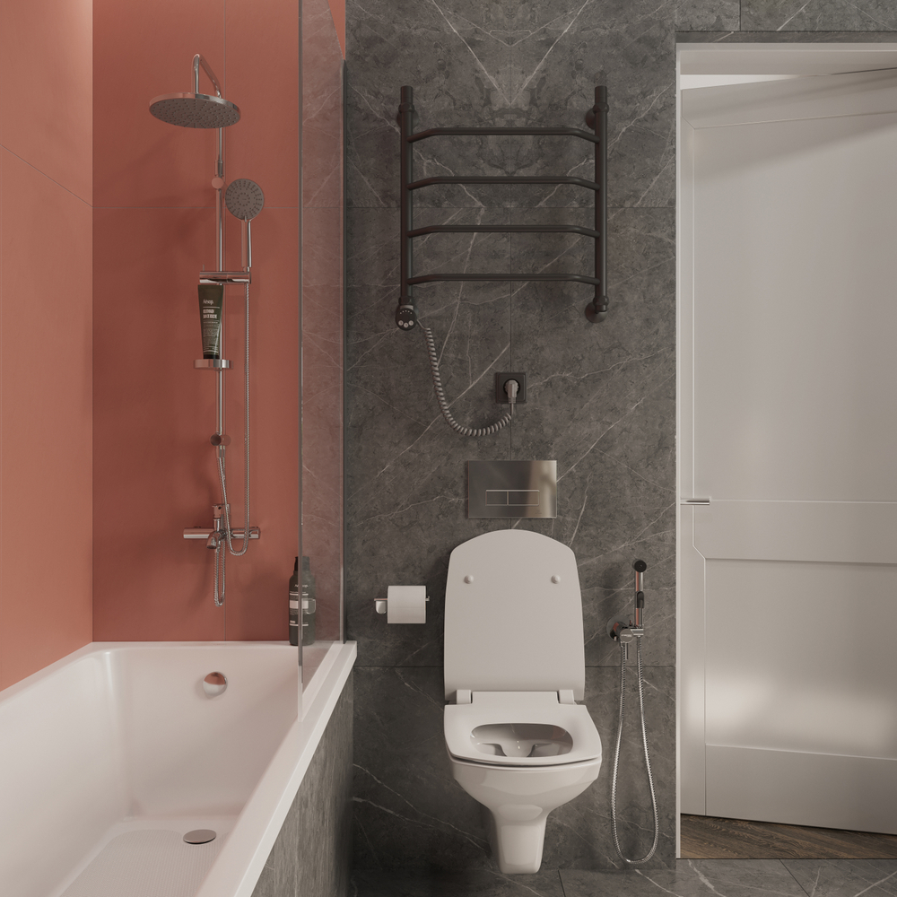 Полотенцесушитель электрический EWRIKA Сафо T 65x55 см, подключение слева, матовый черный, лесенка