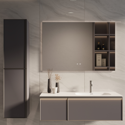 Тумба под раковину Vincea Elise 1200 подвесная, правая, 2 выкатных ящика soft close, серый матовый