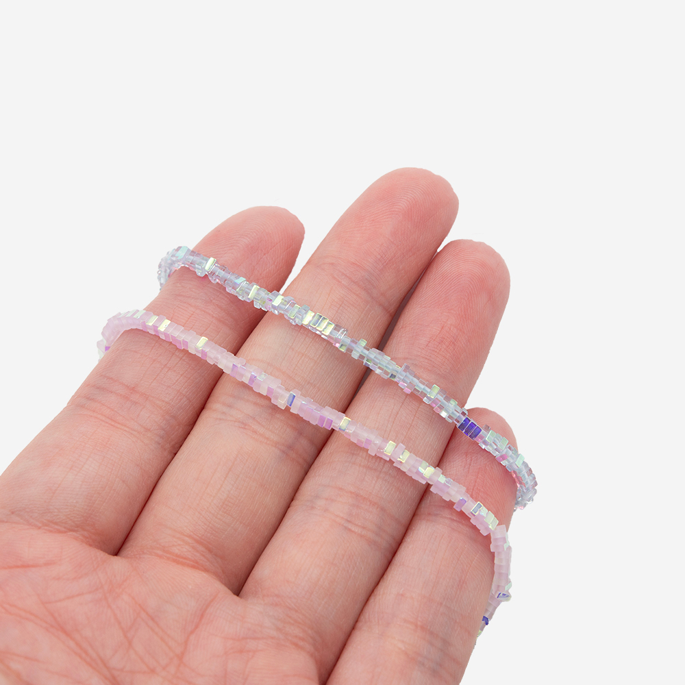 Хрустальные бусины с покрытием AB, оттенок "Голубой", 2,5*1мм, квадраты