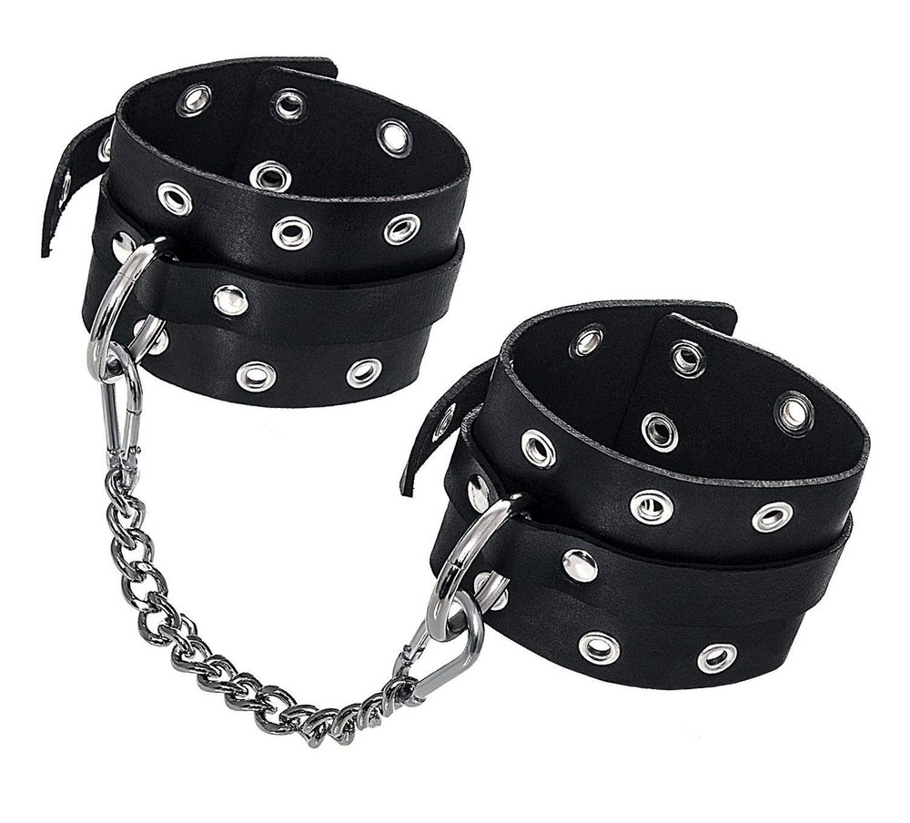 Черные кожаные однослойные оковы с люверсами (Цвет: черный)