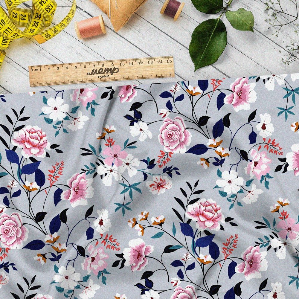 Ткань бязь роскошные розовые цветы