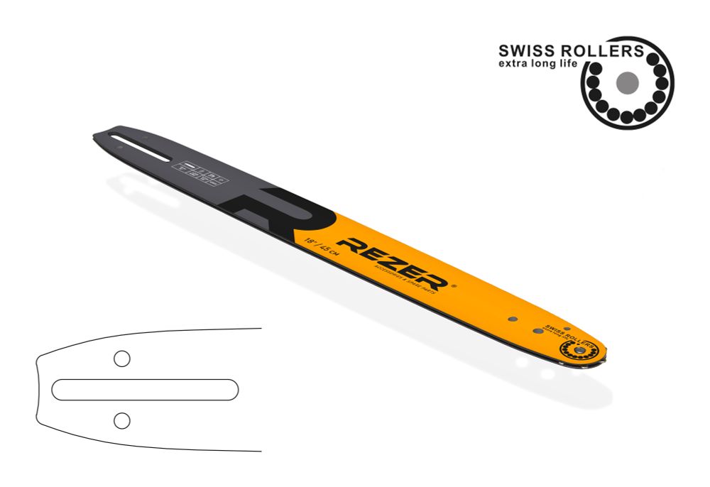 Длина шины, см: 45 (18”) Ширина паза, мм: 1,3 (0,050”) Шаг цепи, мм: 9,3 (3/8”)