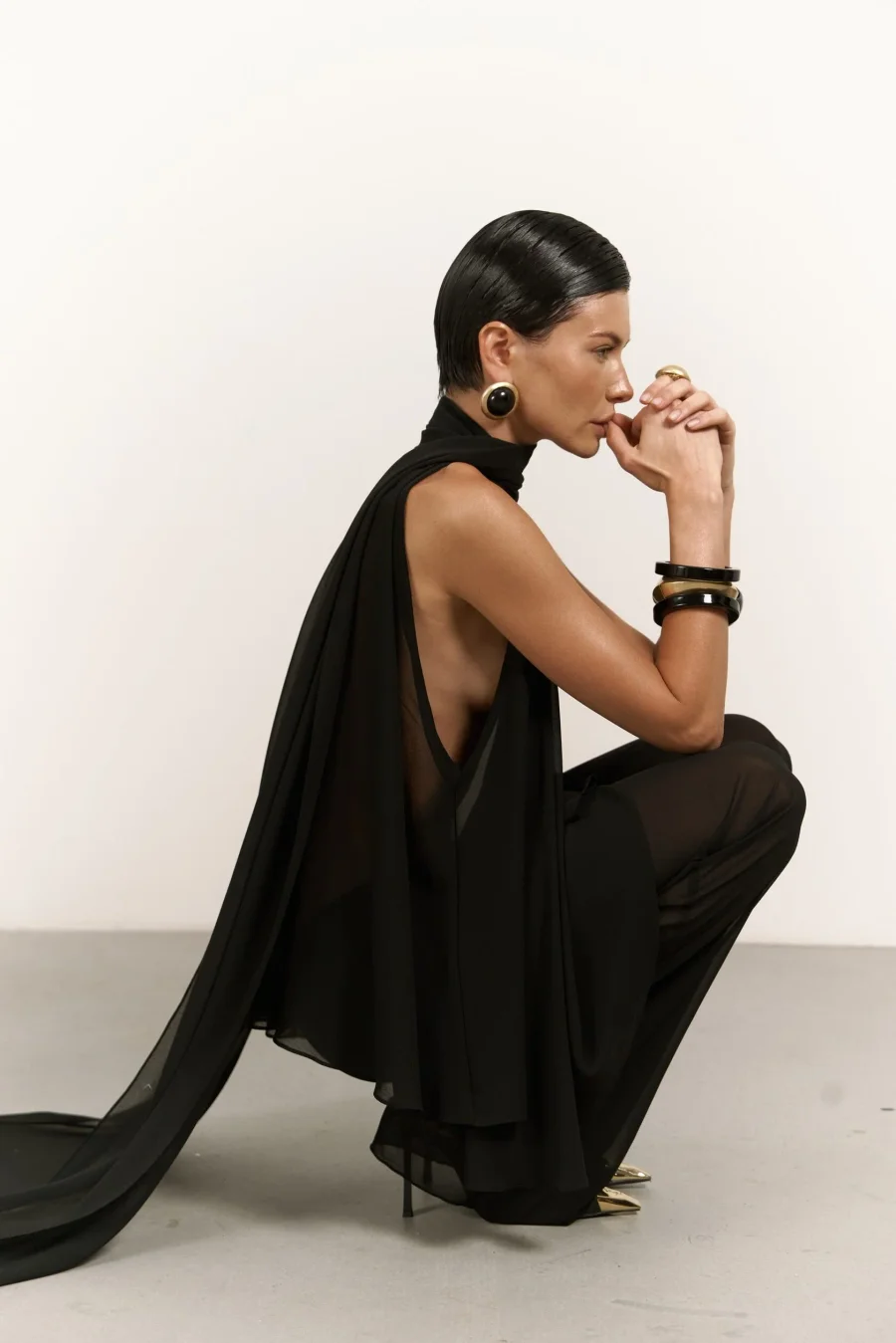 Топ из шифона, черный