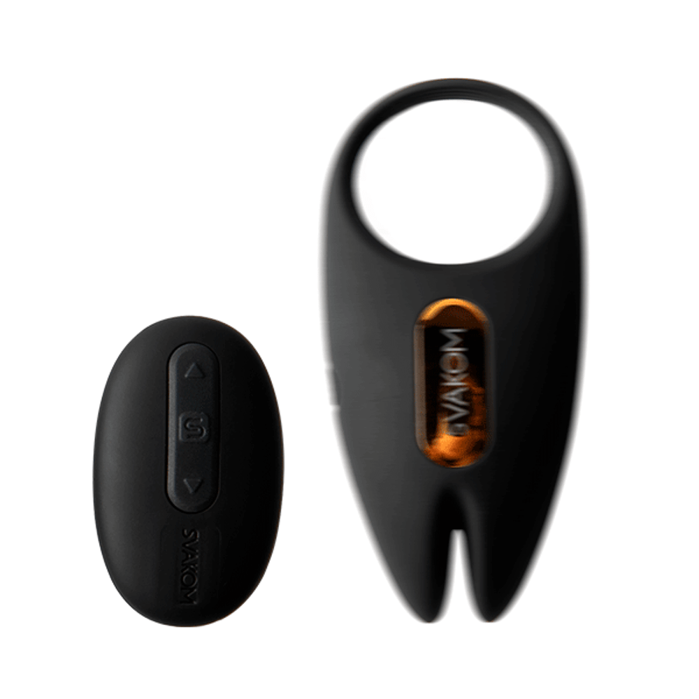 Черное эрекционное виброкольцо 3,4см с пультом ДУ и управлением через приложение Svakom Winni 2 App-controlled Vibrating Rabbit Cock Ring SJ007A