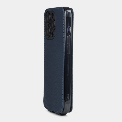 Чехол для iPhone 15 Pro Max из кожи сафьяно, темно-синего цвета