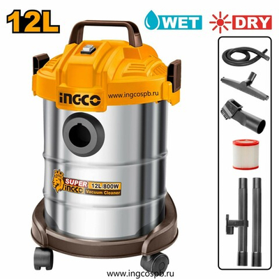 Строительный пылесос 800Вт, 12л. SUPER INGCO VC14122