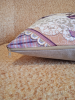 Декоративный гобеленовый чехол для интерьерной подушки Лаванда и кружево 38*38