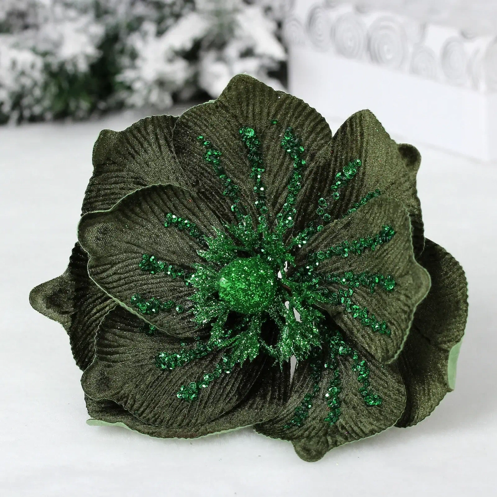 Украшение новогоднее «Пуансеттия - Ночное сияние» 25 см, Изумруд