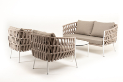 "Форли" лаунж-зона 4-местная плетеная из роупа (веревки), каркас алюминиевый светло-серый, роуп серо-коричневый