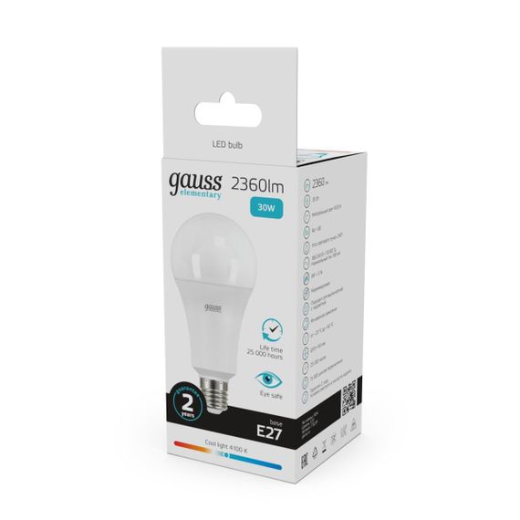 Лампа светодиодная Gauss E27 30W 4100K матовая 73229
