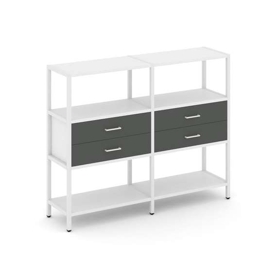 Shelf System Двухсекционный стеллаж трехярусный с ящиками SN.STM-322 Белый/Антрацит/Металл Белый 159