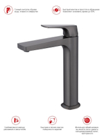 Смеситель для раковины высокий Raglo R07.15.09, графит