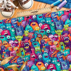 Ткань премиум габардин разноцветные монстры