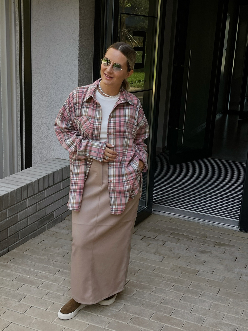 Рубашка в розовую клетку