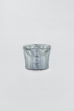 ZARA ДЖИНСОВЫЙ ТОП В БЕЛЬЕВОМ СТИЛЕ TRF, ГОЛУБОЙ