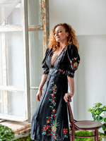 Бохо платье черное с вышивкой