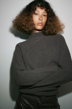 ZARA СВИТЕР С КРУГЛЫМ ВЫРЕЗОМ, СЕРОВАТО-КОРИЧНЕВЫЙ