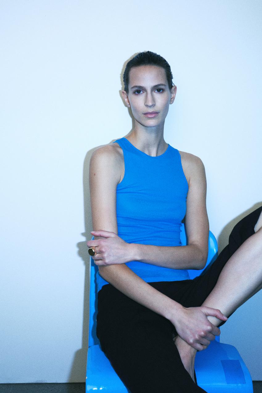 ZARA ФУТБОЛКА SUPIMA® БЕЗ РУКАВОВ, СИНИЙ ЭЛЕКТРИК