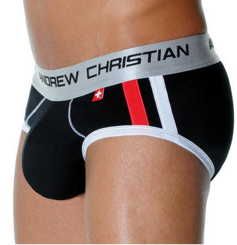 Мужские трусы брифы черные с передним пуш-ап Andrew Christian Shock Jock Racer Brief