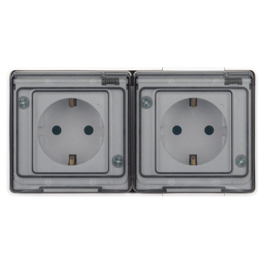 Розетка ЭРА Эксперт 11-2503-01 двойная с заземлением с крышкой 2х2P+E горизонт IP55 16A-250В ОУ белый | Эра Эксперт